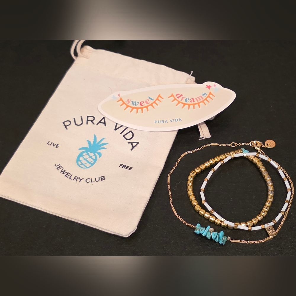 Pura Vida Gold and Turquoise Bracelet Set